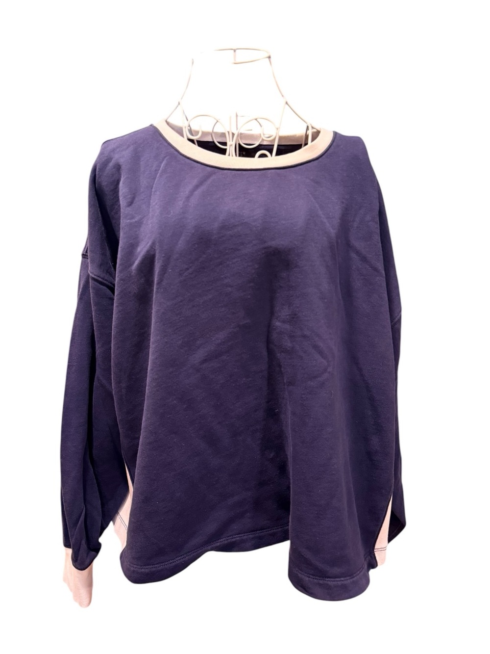 J.Crew Sweatshirt Cotton Navy Cream Oversized Crewneck XL